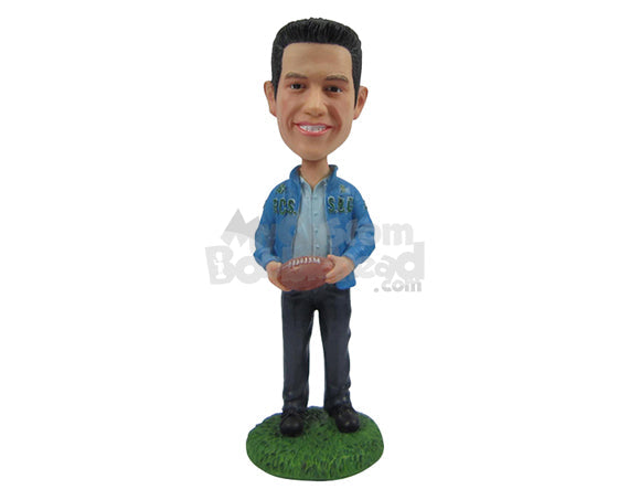 Custom Bobblehead Good Looking Male Wearing His Favourite Team Jacket Holding A Football - Leisure & Casual Casual Males Personalized Bobblehead & Cake Topper Custom Bobblehead Good Looking Male Wearing His Favourite Team Jacket Holding A Football - Leisure & Casual Casual Males Personalized Bobblehead & Cake Topper